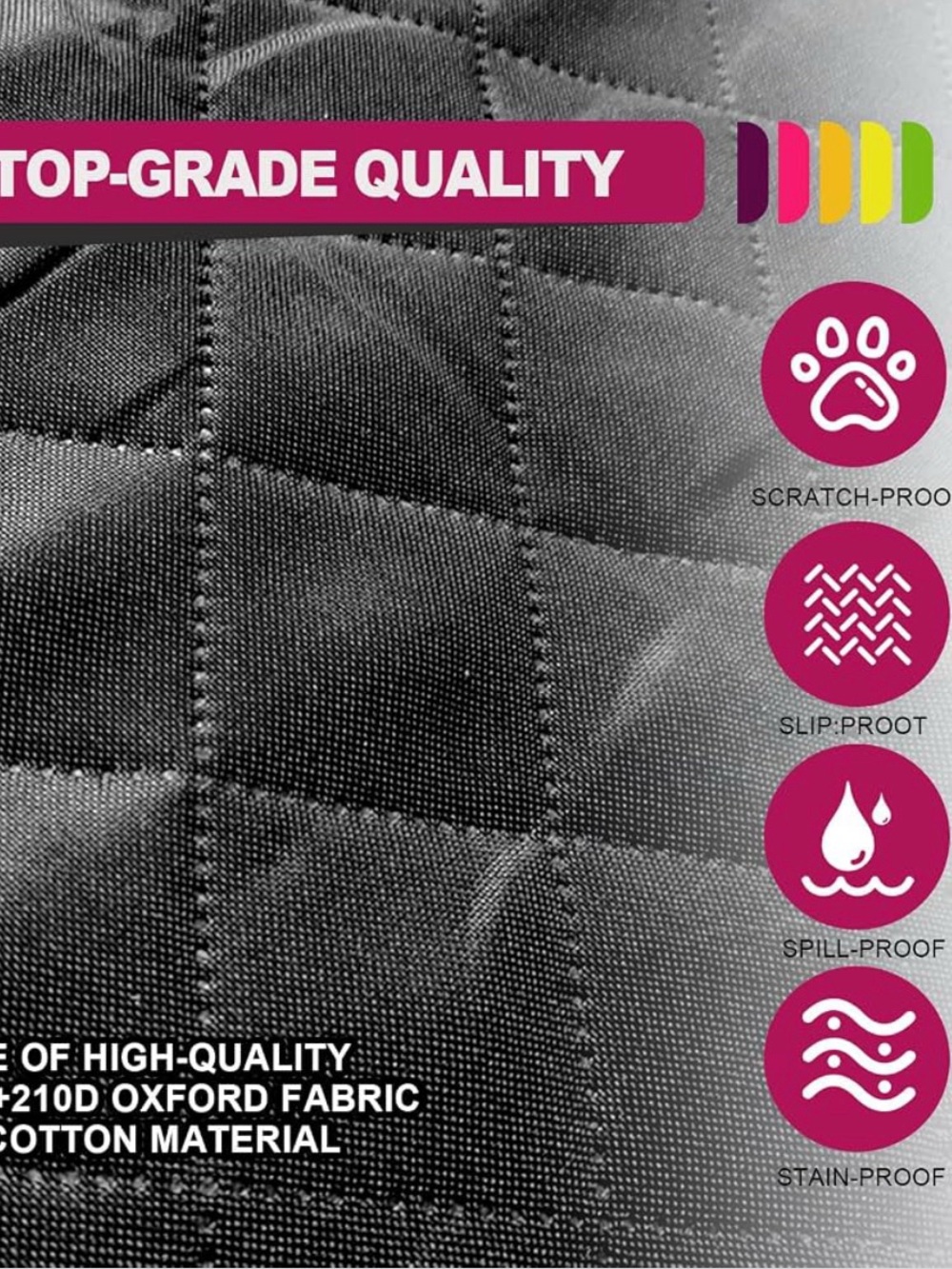 Quilted Waterproof Car Pet Seat Cover with Storage Pocket - Black - Picture 5 of 7